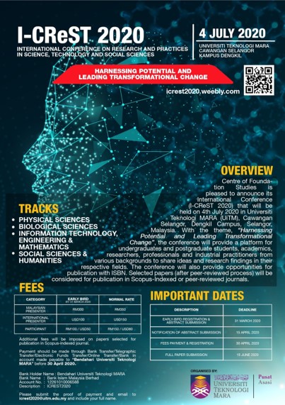Call for Papers: International Conference on Research and Practices in Science, Technology and Social Sciences (I-CReST 2020)