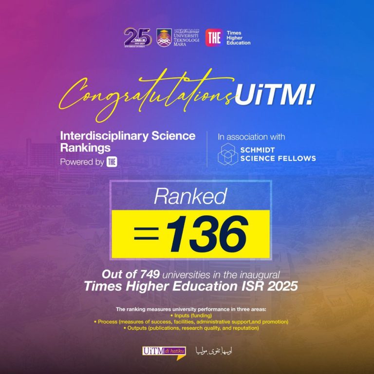 UiTM Tersenarai Pada Kedudukan Ke-136 Dalam Edisi Pertama Times Higher Education (THE) Interdisciplinary Science Rankings (ISR) 2025